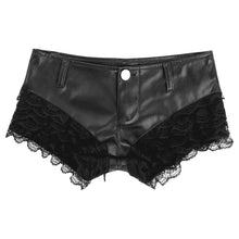 Load image into Gallery viewer, Erotic Sexy Shorts Pants Women PU Leather Lace Patchwork PU Leather Shorts Fashion Low Waist Button Sexy Pants Clubwear
