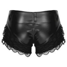 Load image into Gallery viewer, Erotic Sexy Shorts Pants Women PU Leather Lace Patchwork PU Leather Shorts Fashion Low Waist Button Sexy Pants Clubwear