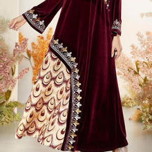 Load image into Gallery viewer, Fashion Arabian Gold Thread Embroidery Muslim Casual Jacquard Stitching Velvet Large Swing Dress Fashion Kaftan Islamic Clothing