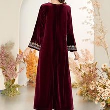 Load image into Gallery viewer, Fashion Arabian Gold Thread Embroidery Muslim Casual Jacquard Stitching Velvet Large Swing Dress Fashion Kaftan Islamic Clothing