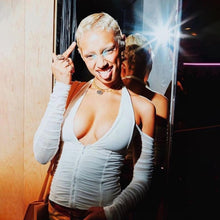 Load image into Gallery viewer, Fashion Mesh Shirt Femme Halter V-Neck Top Women T-Shirts Female Sexy Tshirt Off The Shoulder Zipper Streetwear Party Tops 2022