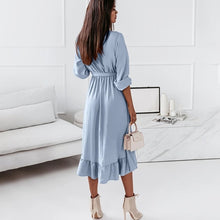 Load image into Gallery viewer, Fashion V Neck Long Sleeve Green Midi Dress Women 2021 Fall Clothes Casual Elegant Office Ladies Dresses For Woman Robe Femme