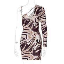 Load image into Gallery viewer, Fashion Whirlpool Water Ripple Women's Dress Summer Fall Print Single Shoulder Woman Bodycon Dresses Mini Dress Sexy Streetwear
