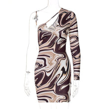 Load image into Gallery viewer, Fashion Whirlpool Water Ripple Women's Dress Summer Fall Print Single Shoulder Woman Bodycon Dresses Mini Dress Sexy Streetwear