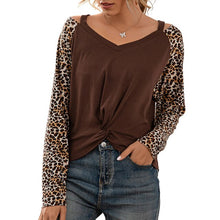 Load image into Gallery viewer, Fashion Women Leopard T-Shirts Spring Autumn 2021 New Tees Female Sweatshirt Hollow Out Cold Shoulder Knot Hem Casual Mujer Tops