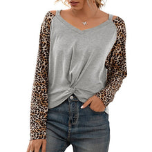 Load image into Gallery viewer, Fashion Women Leopard T-Shirts Spring Autumn 2021 New Tees Female Sweatshirt Hollow Out Cold Shoulder Knot Hem Casual Mujer Tops