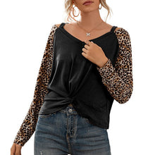 Load image into Gallery viewer, Fashion Women Leopard T-Shirts Spring Autumn 2021 New Tees Female Sweatshirt Hollow Out Cold Shoulder Knot Hem Casual Mujer Tops