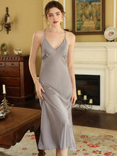 Load image into Gallery viewer, Fashion Women Pajamas Summer Satin Slip dress Night gowns Long Dress SleepDress Silk Backless V Neck Sexy Sleepwear Nightwear