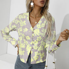 Load image into Gallery viewer, Fashion Women Shirt Long Sleeve Lantern Casual Elegant Floral Print Blouse V Neck Tops 2021 Stylish Chic Refreshing Shirts