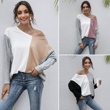 Load image into Gallery viewer, Fashion Women T-shirt Stitching Long Sleeve Shirt 2021 Spring Autumn Casual Tops Lady 2XL Comfy Splicing T-shirt V Neck Shirts