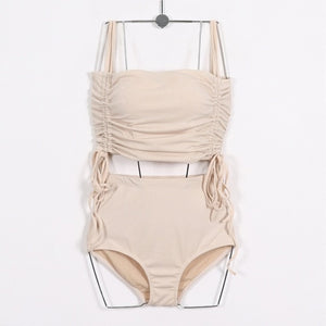 Fast and free delivery Women's Drawstring Tube Top Swimsuit Lace-up Bandage High Waisted Ruched Swim Bottoms