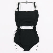 Load image into Gallery viewer, Fast and free delivery Women&#39;s Drawstring Tube Top Swimsuit Lace-up Bandage High Waisted Ruched Swim Bottoms