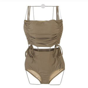 Fast and free delivery Women's Drawstring Tube Top Swimsuit Lace-up Bandage High Waisted Ruched Swim Bottoms