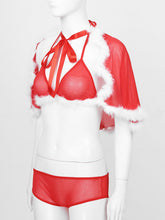 Load image into Gallery viewer, Female Christmas Lingeries Sets New Sexy Lace Bra Briefs and Cape Top Thong Underwear Suits Women Christmas Red Clothing Suit