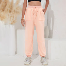 Load image into Gallery viewer, Fitness Clothing Woman Solid Color Pants Autumn Loose High Waist Ankle-length Pants with Belt Pockets Personality Trousers 2021
