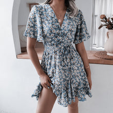 Load image into Gallery viewer, Floral Print Chiffon Dress 2022 Summer Short Sleeve Mini Dresses Girls Sexy V-neck Beach Dresses Short Dress Sundress Vestidos