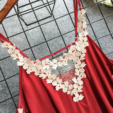 Load image into Gallery viewer, Flower Sleepwear Sexy Lace Lingerie Mini Dress Sexy Women Nightgown Deep V Women Clothing Silk Femme Sleepshirts