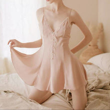 Load image into Gallery viewer, French Elegant Homewear Mini Skirts Silk Nightgown Women Satin A-line Sexy Sleepwear White Fairy Dresses Ladies Lace Nightwear