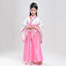 Load image into Gallery viewer, Girl Embroidery Traditional Chinese Skirt + Kimono Top Blue Lavender Pink Red Children Hanfu Chineses Elegent Hanfu Dress Kids