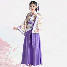 Load image into Gallery viewer, Girl Embroidery Traditional Chinese Skirt + Kimono Top Blue Lavender Pink Red Children Hanfu Chineses Elegent Hanfu Dress Kids