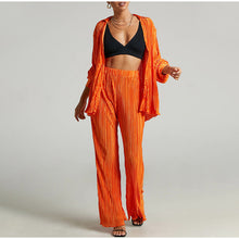 Load image into Gallery viewer, Green Women's Shirt Pleated Two Piece Set Loose High Waist Wide Leg Pants Suit 2022 Casual Elegant Office Ladies Female Outfits