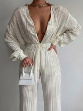 Load image into Gallery viewer, Green Women's Shirt Pleated Two Piece Set Loose High Waist Wide Leg Pants Suit 2022 Casual Elegant Office Ladies Female Outfits