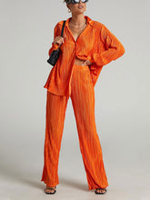 Load image into Gallery viewer, Green Women's Shirt Pleated Two Piece Set Loose High Waist Wide Leg Pants Suit 2022 Casual Elegant Office Ladies Female Outfits