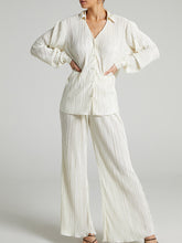 Load image into Gallery viewer, Green Women's Shirt Pleated Two Piece Set Loose High Waist Wide Leg Pants Suit 2022 Casual Elegant Office Ladies Female Outfits