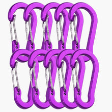 Load image into Gallery viewer, 10Pcs/Set Carabiners Aluminum Alloy D Carabiner Spring Snap Clip Hooks Keychain Climbing Carabiner for Keys Camping Tools