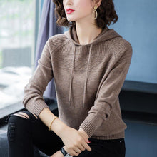 Load image into Gallery viewer, Hooded Sweaters For Women Slim Knitted Solid Plicated Stripe Pullovers Large Size Casual Harajuku Knitwear Sweatshirts Femme