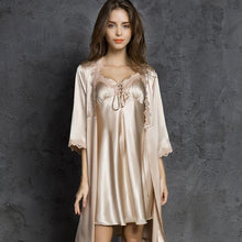 Load image into Gallery viewer, Ice Silk Pajamas Women's Two-piece Thin Home Service Night Gown Sexy Pajamas Summer Suspenders Nightdress Sleep Wear  Robe Sets