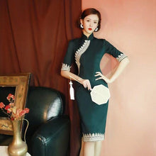 Load image into Gallery viewer, Improved Cheongsam Elegant Chinese Qipao Classic Women Daily Retro Green Temperament Girl Chinese Style Dress Evening Party Gown
