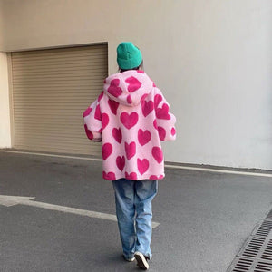 Jacket Woman Harajuku Two Sides Wear Y2k Lamb Wool Coat Women Pink 2023 Zipper Up Plush Stand Collar Warm Jackets Winter Clothes