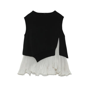 Japanese 2022 Summer New Women Tops Fashion Simple Solid Ruffles Sleeveless Sweaters Office Ladies Elegant Loose Pullovers
