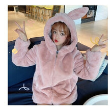 Load image into Gallery viewer, Japanese Jacket Women Harajuku Warm Hoodies Teddy Coat Faux Fur Coats Soft Girl Streetwear Korean Hooded Outwear BF Windbreaker