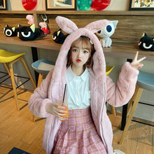 Load image into Gallery viewer, Japanese Jacket Women Harajuku Warm Hoodies Teddy Coat Faux Fur Coats Soft Girl Streetwear Korean Hooded Outwear BF Windbreaker