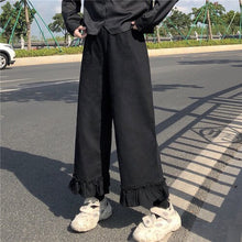 Load image into Gallery viewer, Japanese Sweet Ruffles Pants Cute Mori Girl Solid All Match Wide Leg Kawaii Trousers Women Simple Casual Loose Pantalones