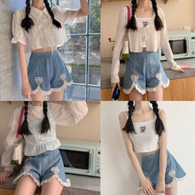 Load image into Gallery viewer, Kawaii Women's Preppy Style Lace Denim Shorts Summer 2021 New Female Fashion All-match High Waist Jeans Girls Sweet Cute Short
