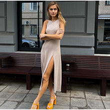 Load image into Gallery viewer, Knitted Split Sleeveless Midi Women Dress Sexy Solid Slim Hip Package Dresses 2023 Spring Summer Ladies Fashion Vestido