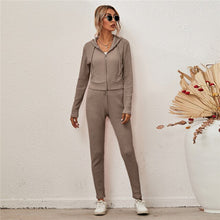 Load image into Gallery viewer, Knitted Tracksuit Women Two Piece Set Autumn Clothes Solid Color Zipper Hooded Top and Long Pants Suit Casual Lounge Wear Outfit