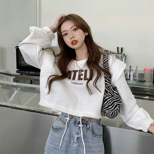 Korean Style Letter Print O Neck Sweatshirts Women Loose Casual Long Sleeve Pullover Hoodies Women Autumn 2022 New Fashion Tops