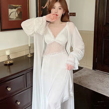 Load image into Gallery viewer, Ladies Pajamas Sexy Nightdress Long Sleeve Lace Edge Robe Sexy Women'S Nightwear New Hollow Design Sling Sleepwear 2 Piece Set