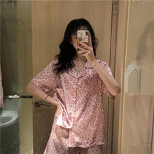 Load image into Gallery viewer, Leopard-Print Pajamas Women'S 2 Piece Set Summer Clothes For Women Silk Short-Sleeved Shorts Thin Satin Home Dress Pantsuits