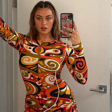 Load image into Gallery viewer, Long Dresses Irregular Printed Long Sleeves O-Neck Woman Clothes Casual Women's Dresses Autumn Female Clothing Fashion Vestidos
