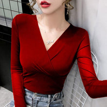 Load image into Gallery viewer, Long Sleeve Red Blouse Tops Blouse Women Blusas Mujer De Moda 2021 Embroidery V-Neck Chiffon Blouse Shirt Women Blouses tops