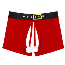 Load image into Gallery viewer, Mens Erotic Lingerie Christmas Underwear Crotchless Velvet Boxer Shorts Underpants Sissy Male Fluffy Ball Decor New Year Panties