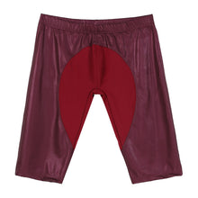 Load image into Gallery viewer, Mens Exercise Workout Fitness Sportswear Faux Leather Patchwork Undershorts Surfing Swimming Trunks Athletic Skinny Short Pants