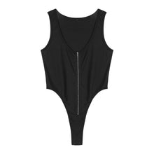 Load image into Gallery viewer, Mens Fitness Exercise Sportswear Solid Color Sleeveless Zipper Front Bodysuit Nightwear Casual U Neck High Cut Jumpsuits Leotard