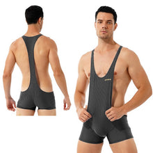 Load image into Gallery viewer, Mens One-piece Wrestling Singlet Bodysuit Fitness Workout Gym Sportswear Stretchy Scoop Neck Sleeveless Skinny Jumpsuits Leotard