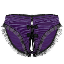 Load image into Gallery viewer, Mens Sissy Lace Exotic Lingerie Panties with Crotchless Thong Briefs Mesh Ruffles Trim Bowknot Underwear Low Rise Underpants